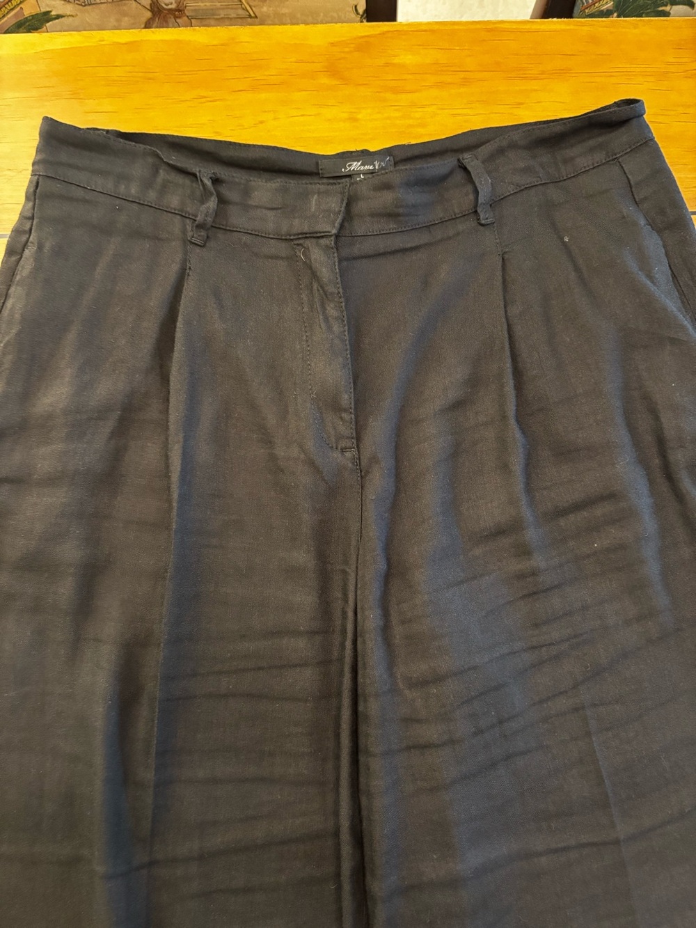 Black linen wide leg cropped pants
